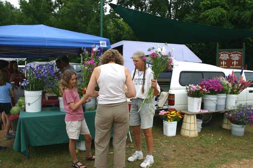 Cathy with customers