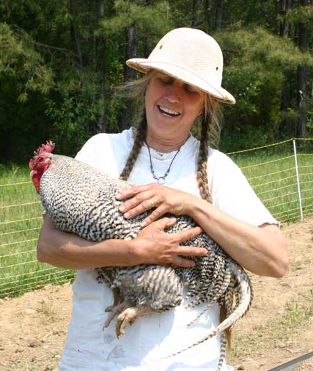 Cathy with chicken