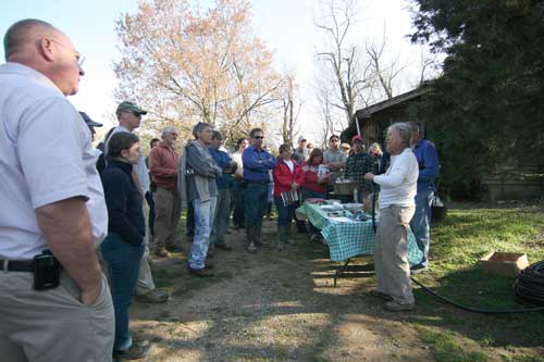 Cathy Jones describes Perry-winkle's drip irrigation system