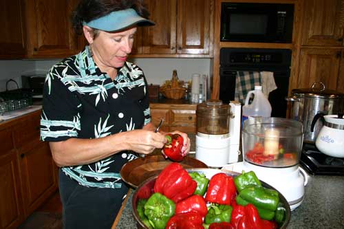 Amy cutting peppers