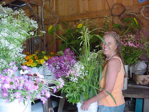 Cathy with cut flowers