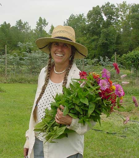 Cathy with zinnias