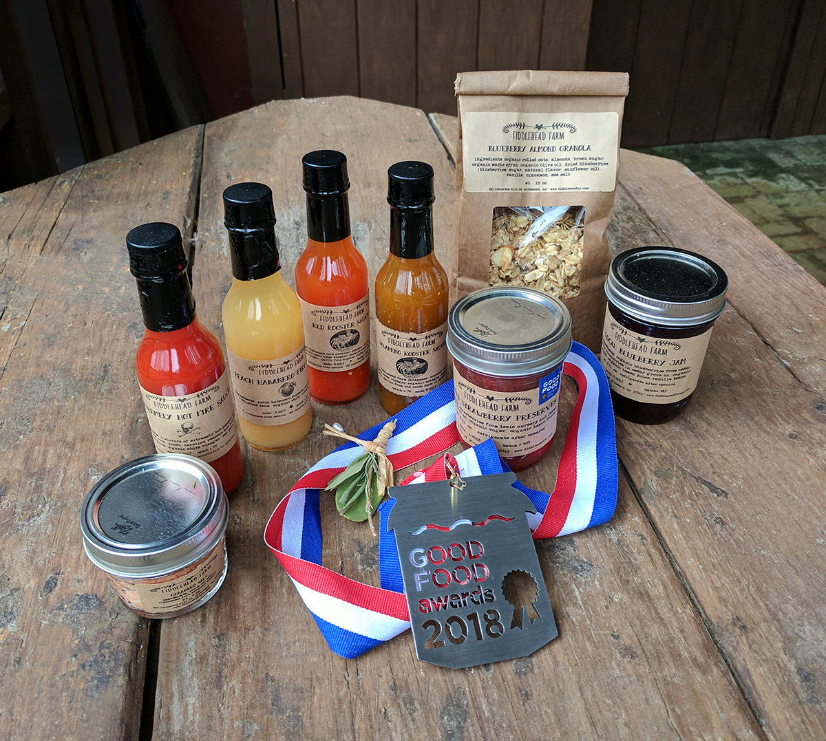 Emily Boynton of Fiddlehead Farm won a Good Food Award for her roasted strawberry preserves, shown here with a few of the other 60 products she makes. 