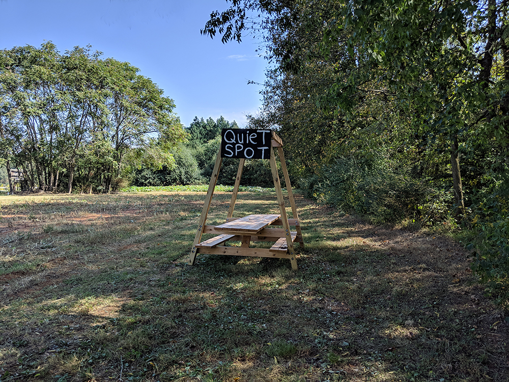 Quiet zones are scattered about the farm for visitors who may need some time to decompress. 