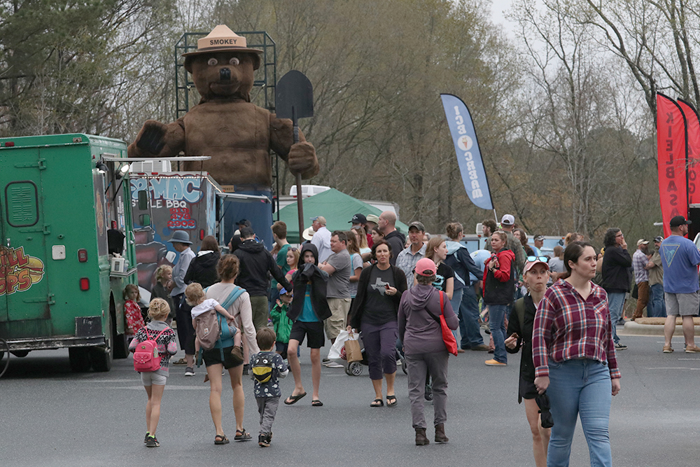 Smokey Bear kept watch over the food trucks.