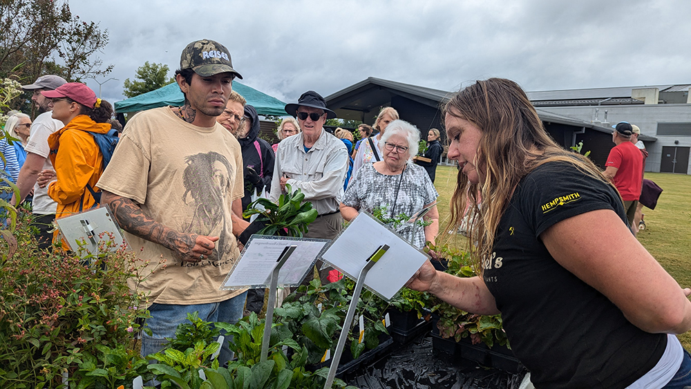 Grower Rachel Nelms assists customers at the Rachel's Native Plants booth.