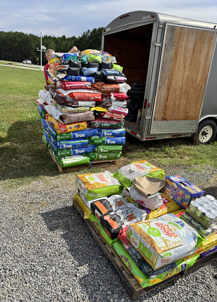 Donated feed from Pittsboro Feed and Pittsboro Pet Supply headed for western NC.